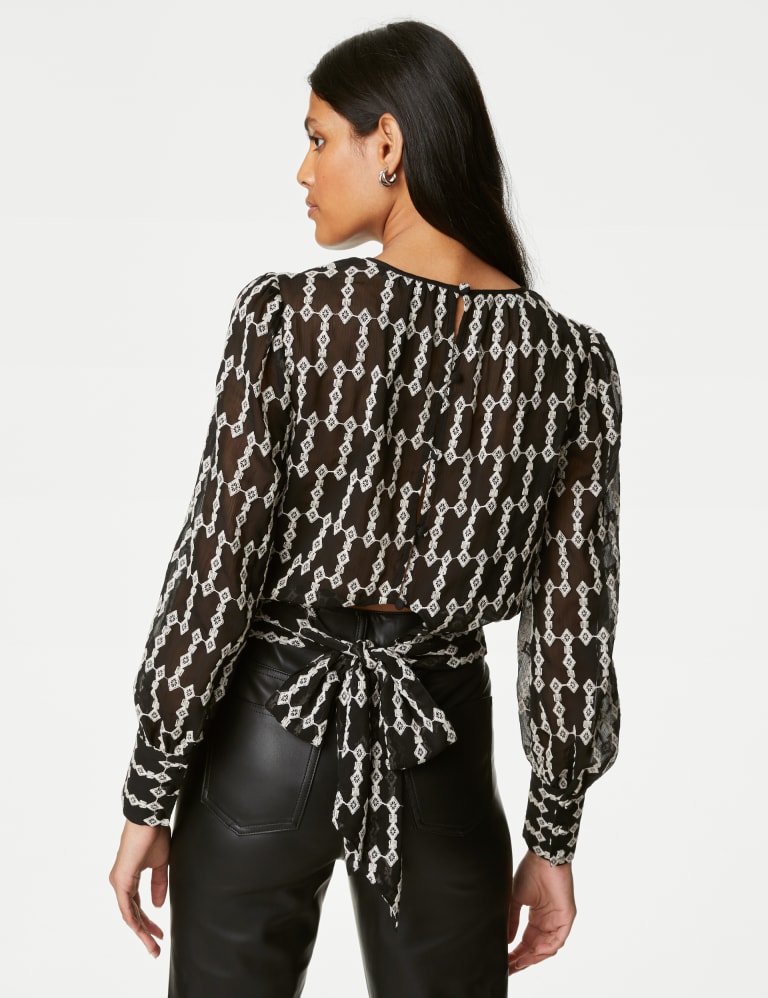 Geometric Round Neck Blouson Sleeve Blouse | M&S Collection | M&S