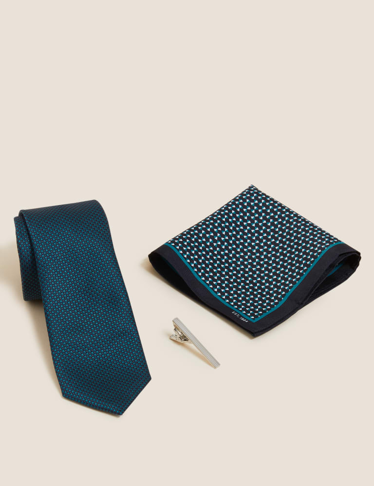 Geometric Tie, Pin and Pocket Square Set M&S Collection M&S