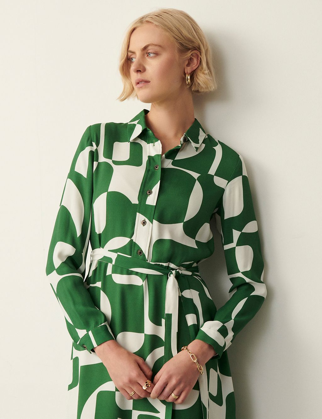 Geometric Tie Waist Midi Shirt Dress | Finery London | M&S