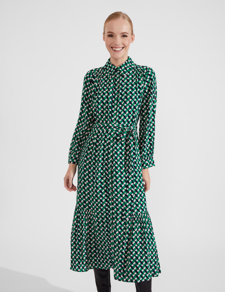 Geometric Tie Waist Midi Shirt Dress 3 of 8