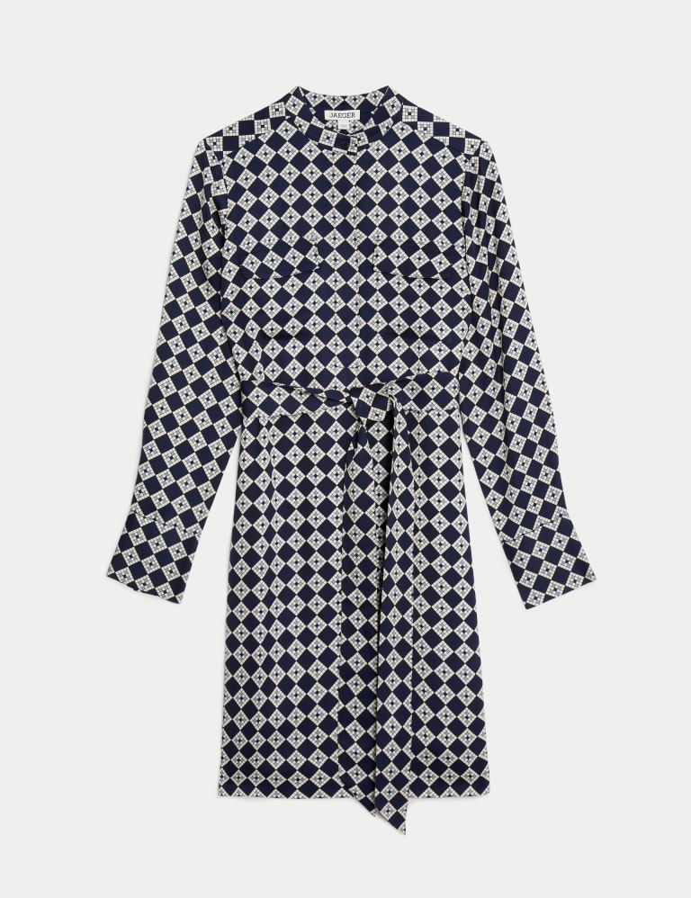 Geometric Tie Waist Midi Utility Shirt Dress JAEGER M S