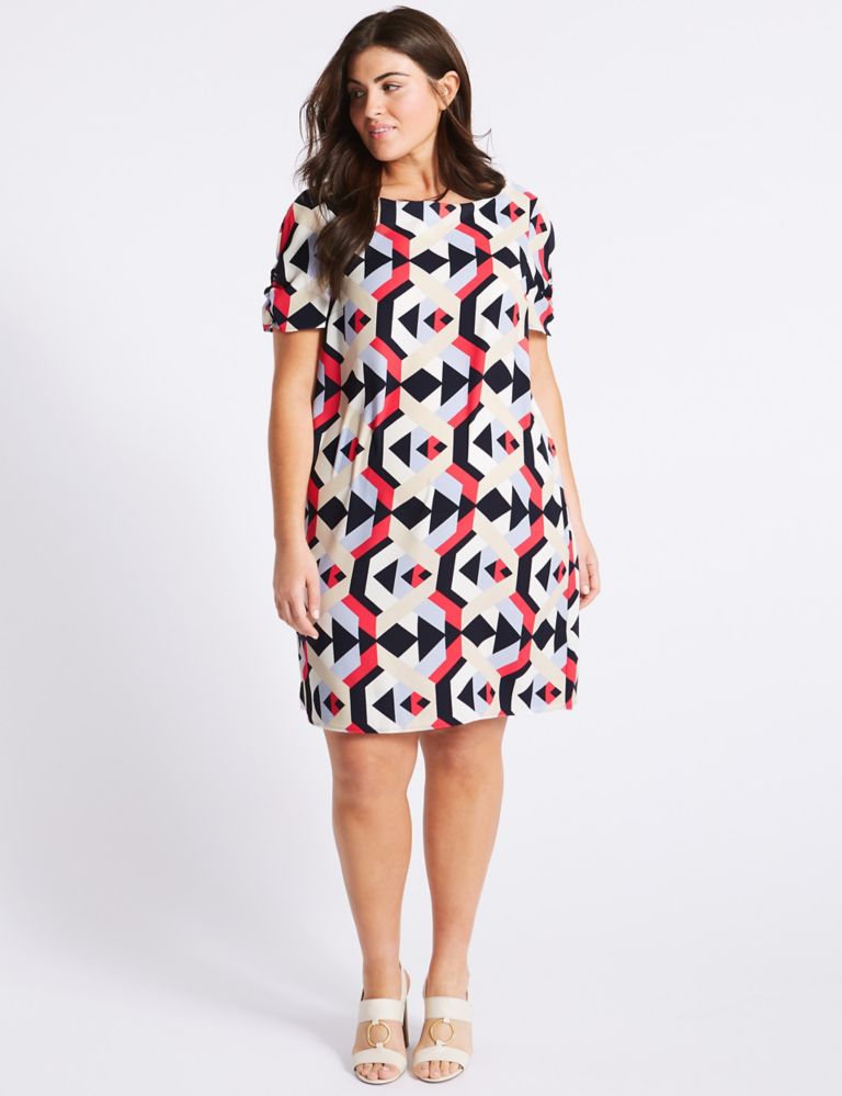 Geometrical Print Ruched Sleeve Tunic Dress 3 of 5