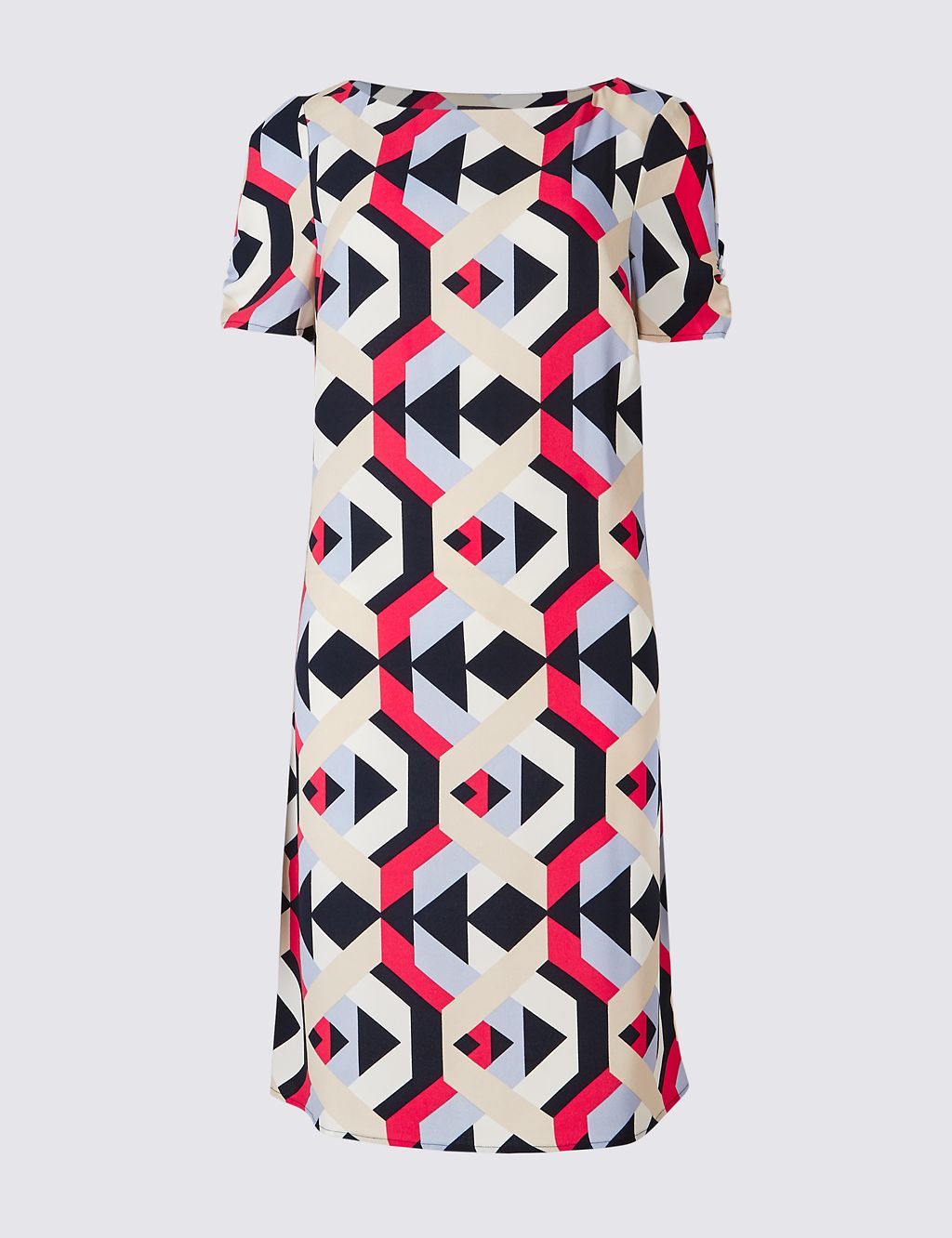 Geometrical Print Ruched Sleeve Tunic Dress 1 of 5