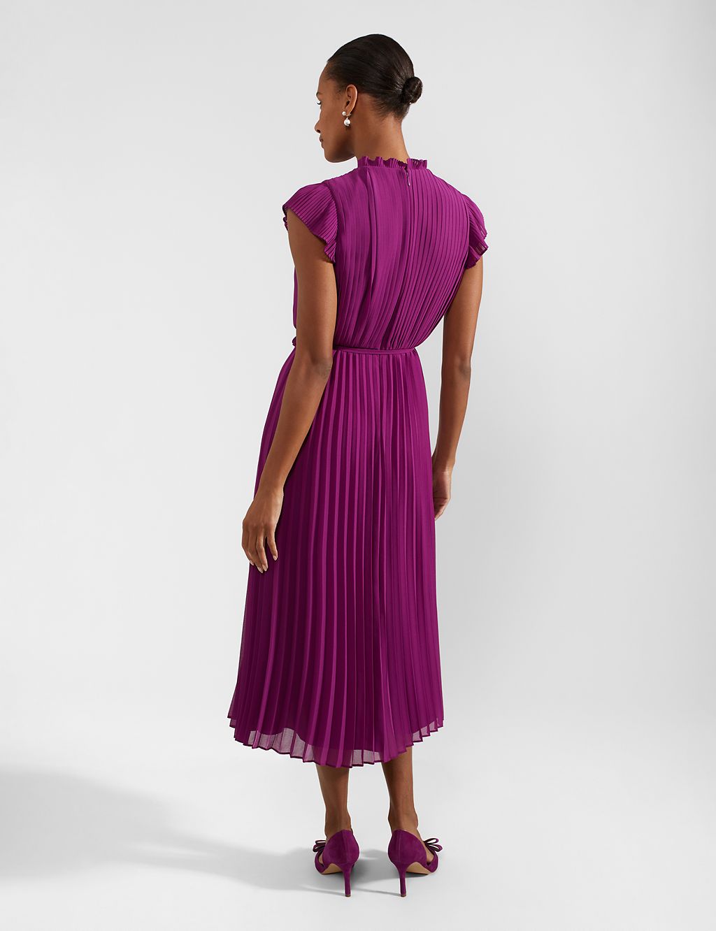 Georgette Pleated Midaxi Waisted Dress 2 of 9