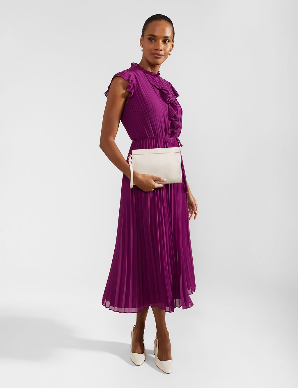 Georgette Pleated Midaxi Waisted Dress 5 of 9