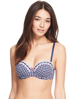 Gingham Checked Padded Underwired Balcony Bra A-E