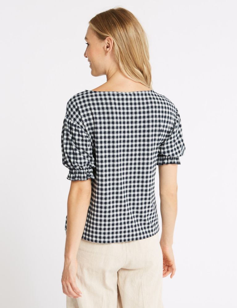 Gingham Ruched Sleeve Top 4 of 5
