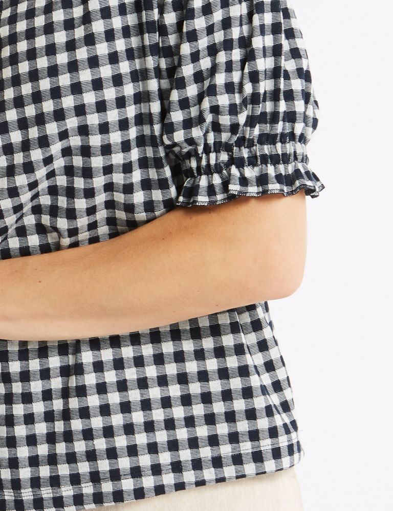 Gingham Ruched Sleeve Top 5 of 5