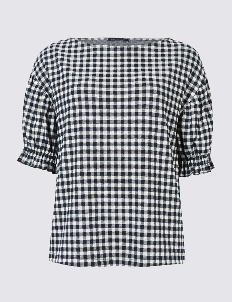Gingham Ruched Sleeve Top 2 of 5