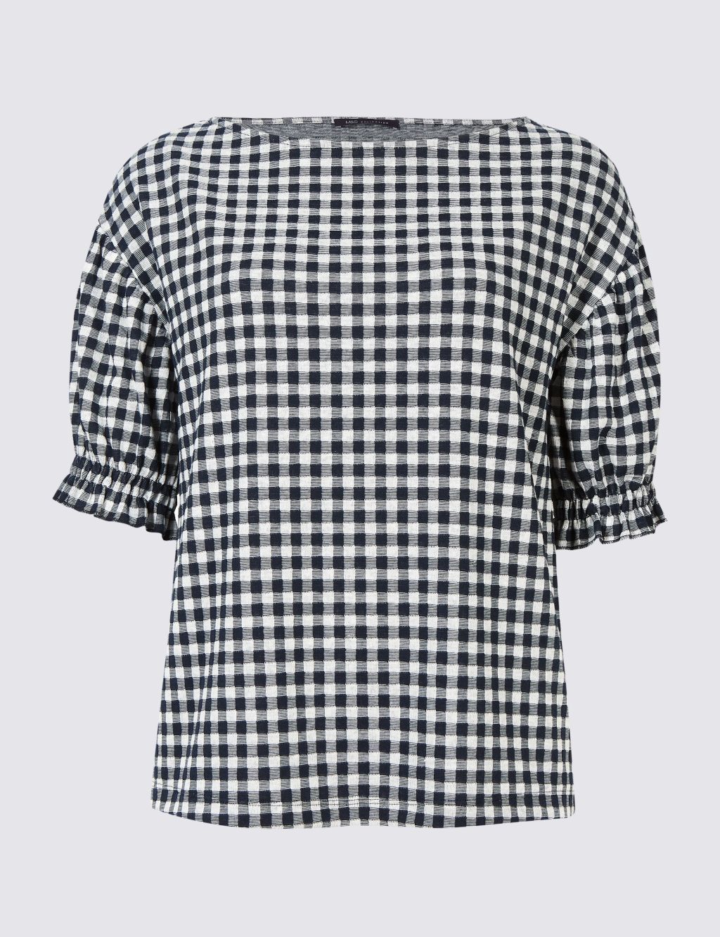 Gingham Ruched Sleeve Top 1 of 5