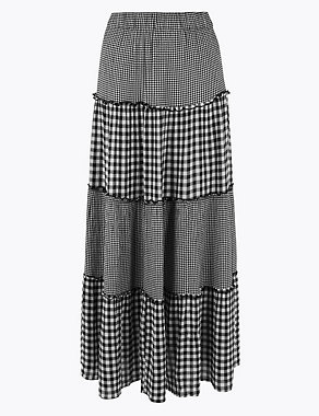 Gingham Tiered Maxi Skater Skirt Image 2 of 5