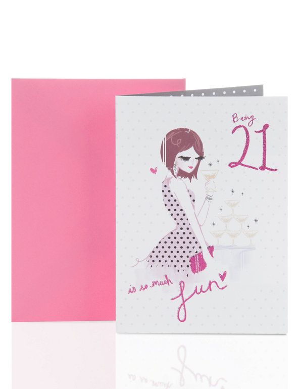 Girl with Champagne 21st Birthday Card Image 1 of 2