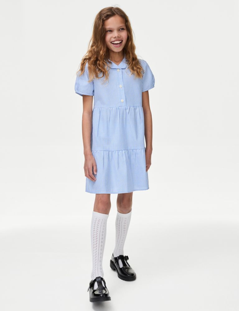 Girls' Cotton Rich Tiered School Dress (2-14 Years) 1 of 5