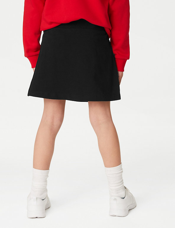 2-Pack Girls Modest Knee Length A-line Cotton Skort Skirt with Shorts Built-in 