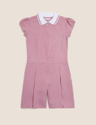 Girls' Gingham Pleated Zip School Playsuit (2-14 Yrs) Image 1 of 2