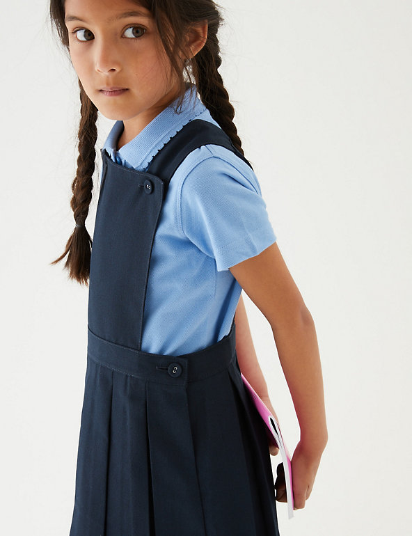 NEW Girls Black School Pinafore Dress Age 7-13 Button Knee Length Adjustable Tie 
