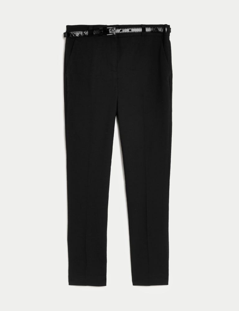 Black belted skinny trousers deals