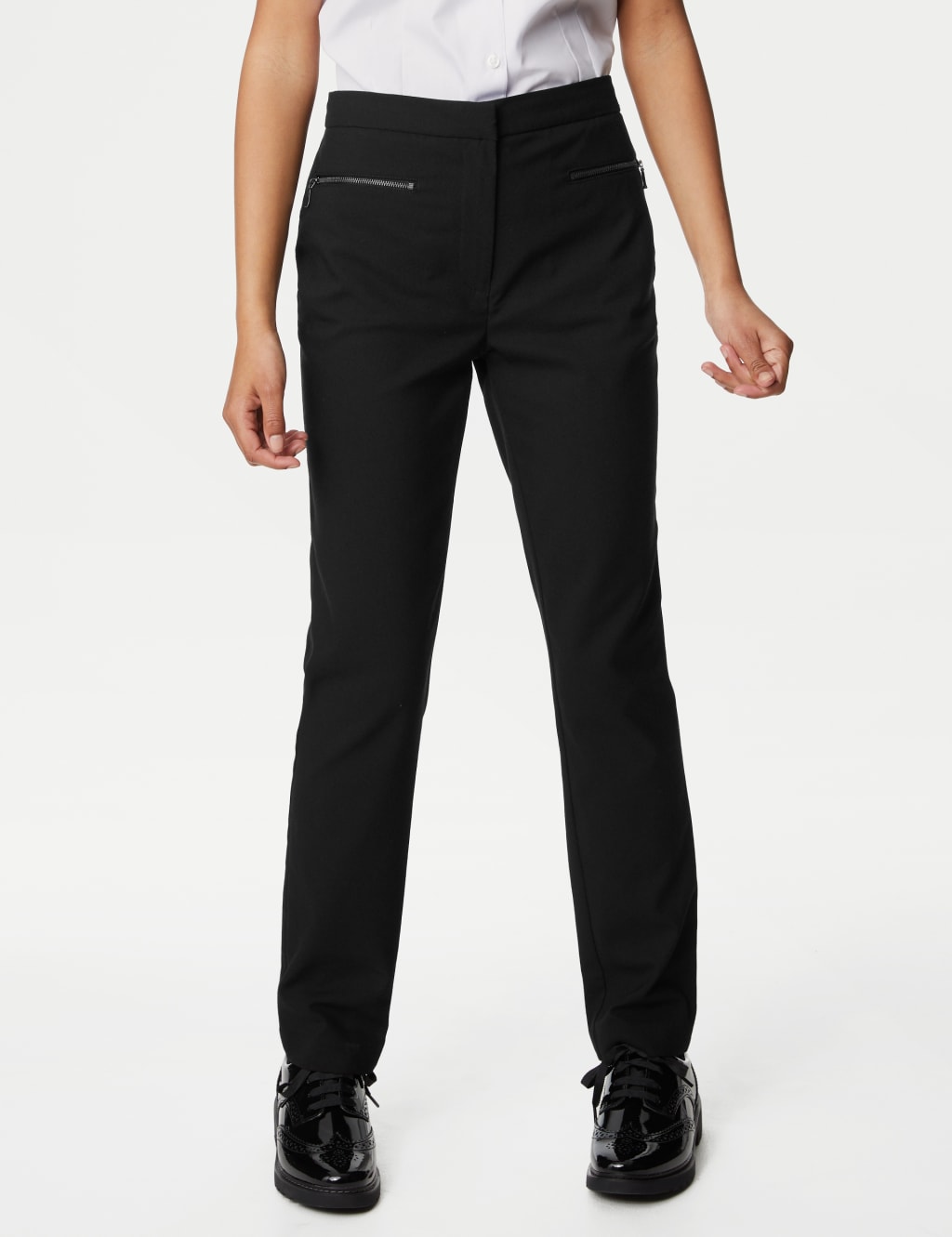 Senior Girls Black Zip Pocket Skinny School Trouser