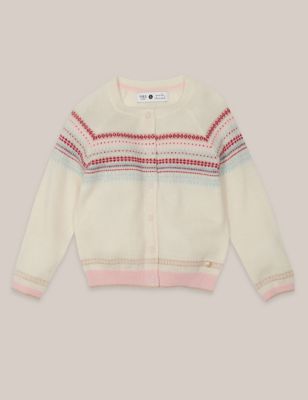 Girls Fairisle Cardigan with Cashmere (3 Months - 5 Years) Image 2 of 7