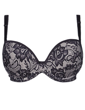 Glamour Satin Floral Lace Padded Plunge T-Shirt Multiway DD-G Bra Image 2 of 5
