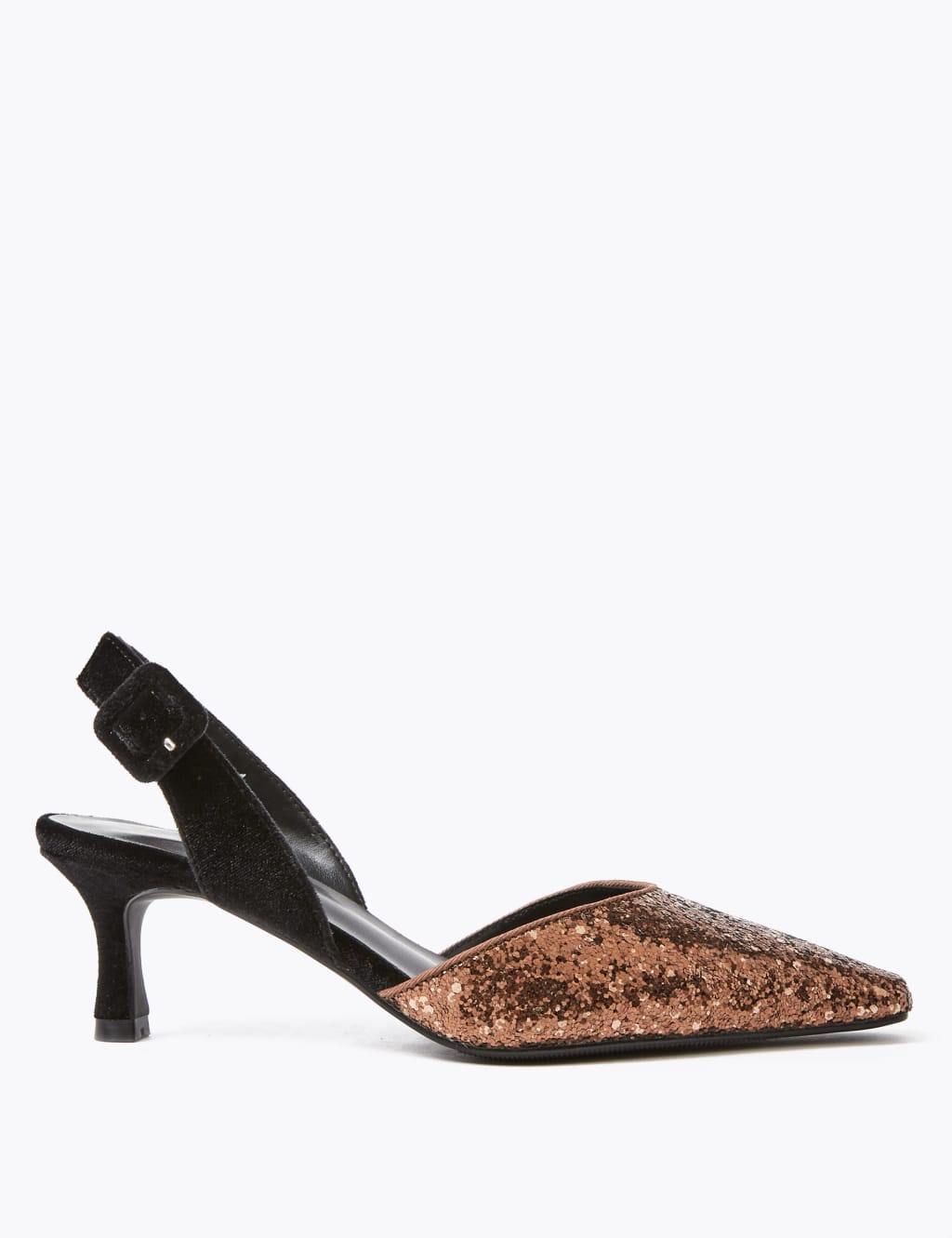 Glitter Kitten Heel Slingback Court Shoes M&S Collection M&S