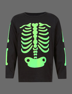 Glow in the Dark Skeleton Print T-Shirt (1-7 Years) Image 2 of 3