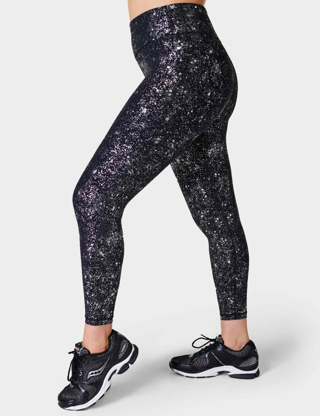 Sweaty Betty Disco Metallic 7/8 Leggings, Grey Terrazzo Foil Print, XXS