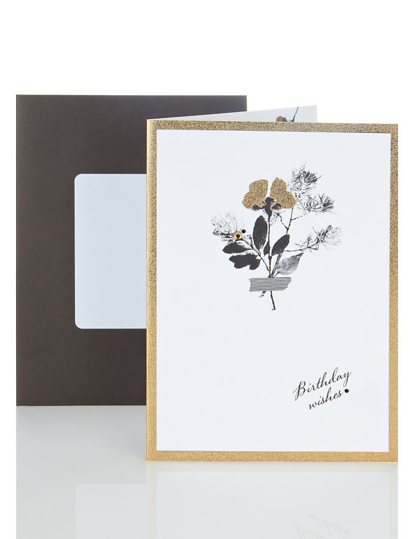 Gold & Black Floral Birthday Card Image 1 of 2