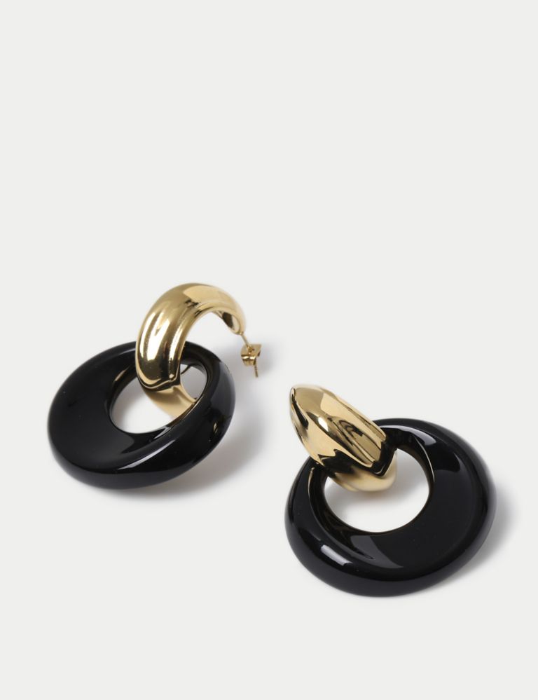 Gold & Black Round Drop Earrings 1 of 2