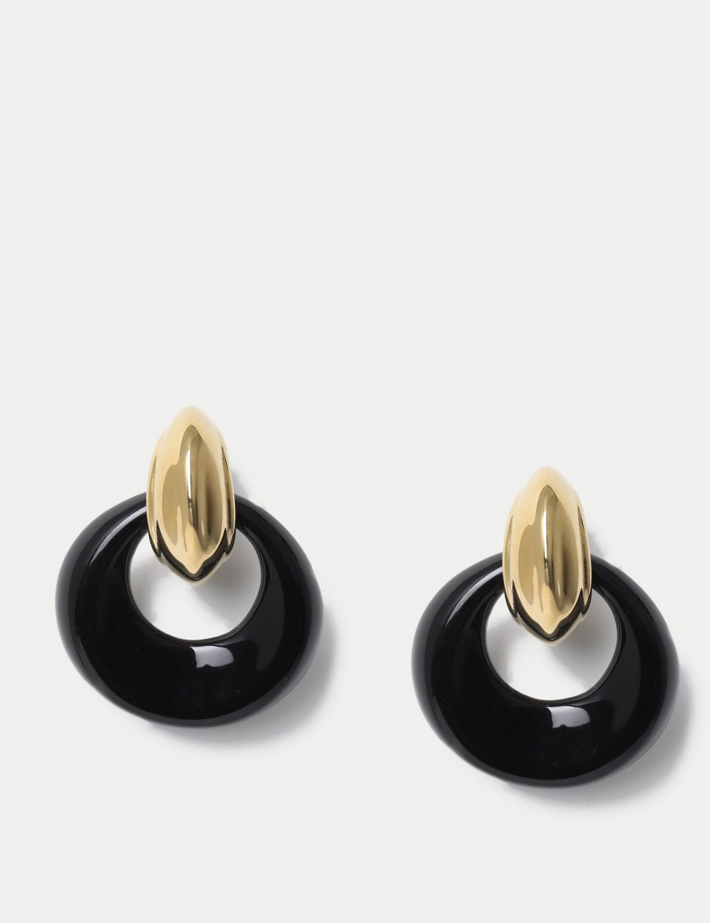 Gold & Black Round Drop Earrings 2 of 2