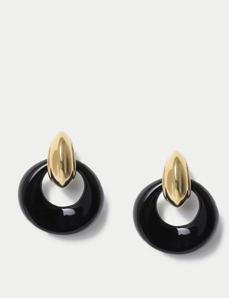Gold & Black Round Drop Earrings 2 of 2