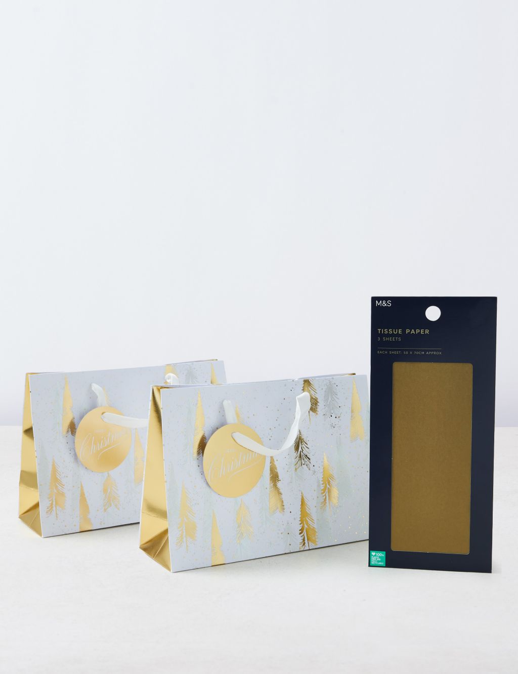 Gold & White Christmas Gift Bag Duo & Tissue Pack 3 of 3