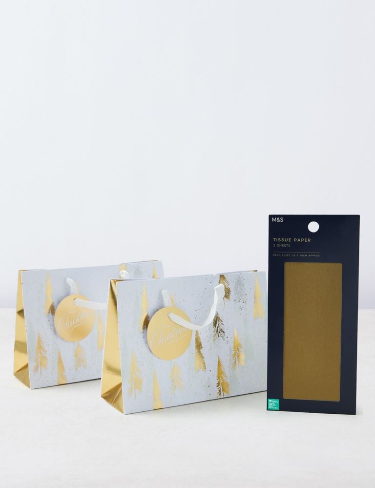 Gold & White Christmas Gift Bag Duo & Tissue Pack 1 of 3
