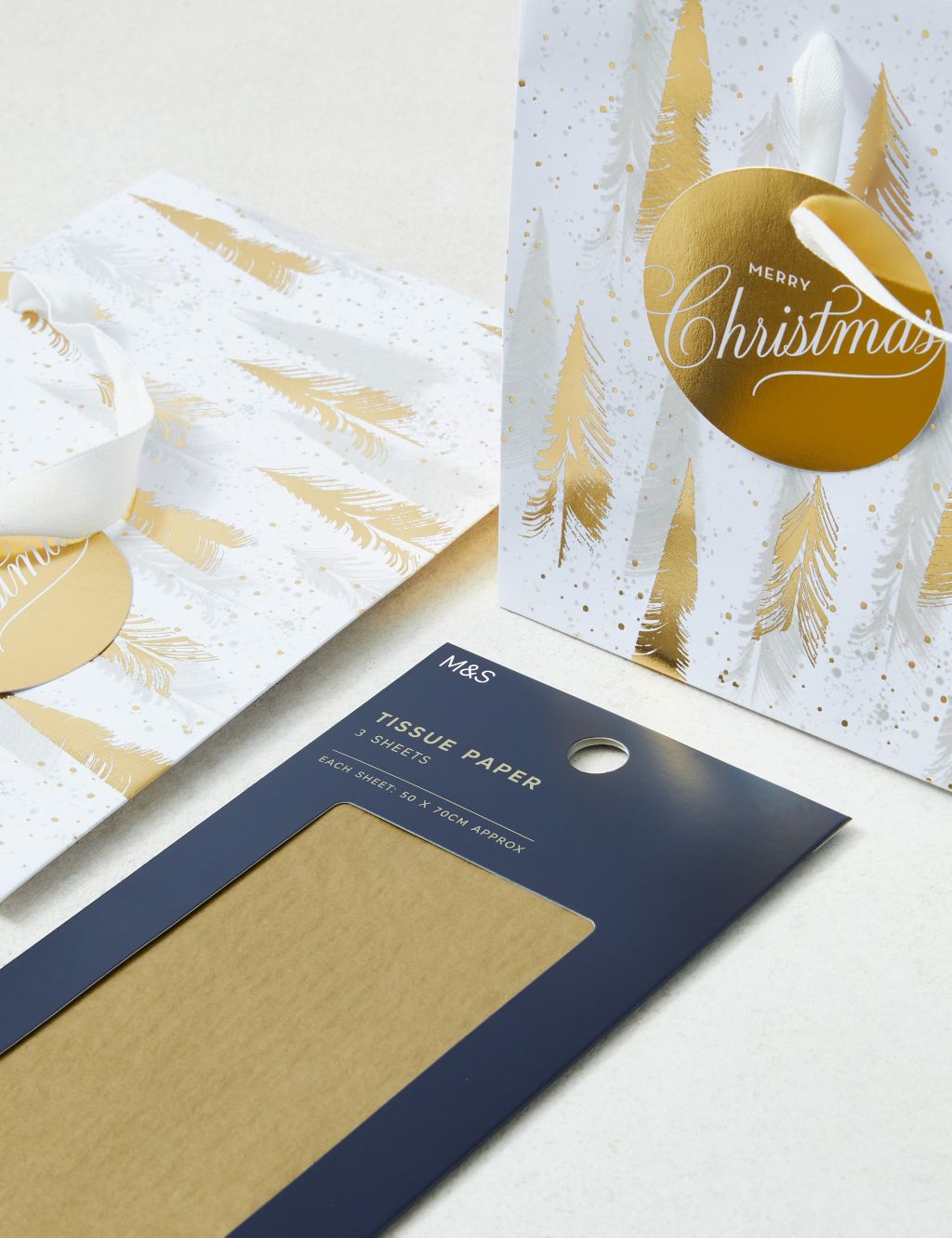 Gold & White Christmas Gift Bag Duo & Tissue Pack 2 of 3
