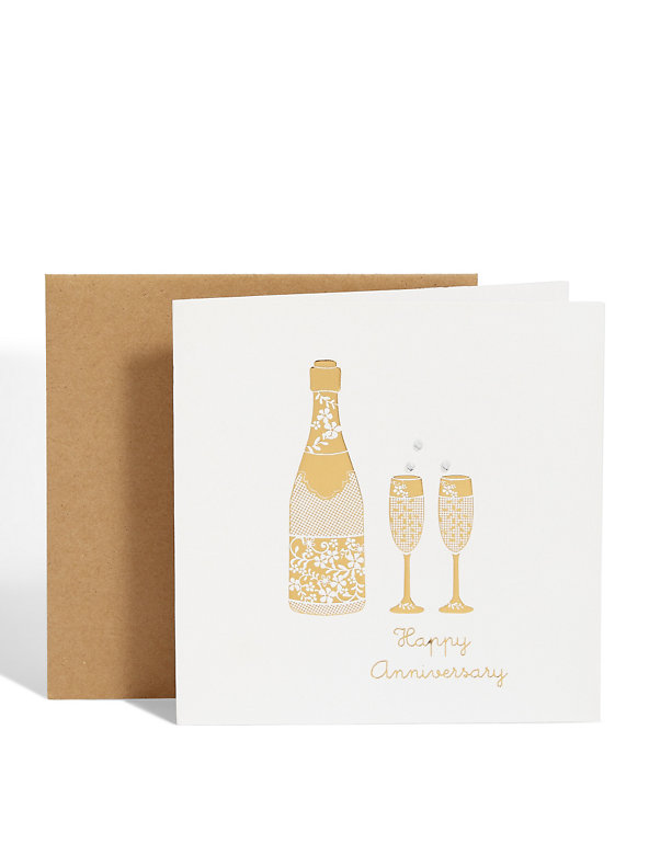 Gold Champagne Anniversary Card Image 1 of 2