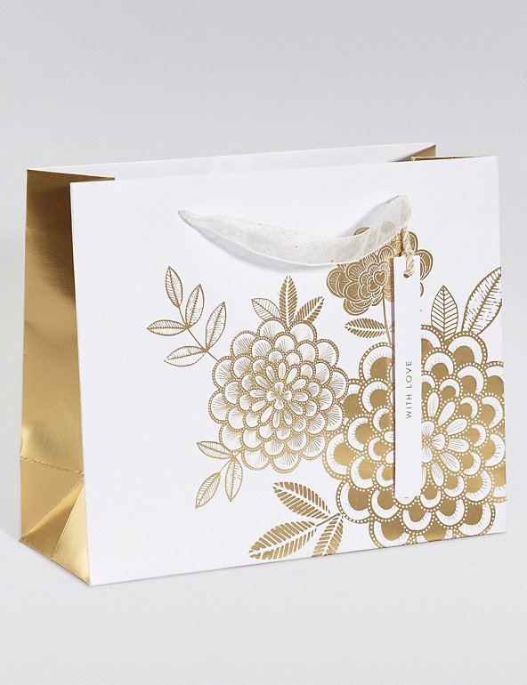 Gold Embossed Floral Medium Gift Bag Image 1 of 2