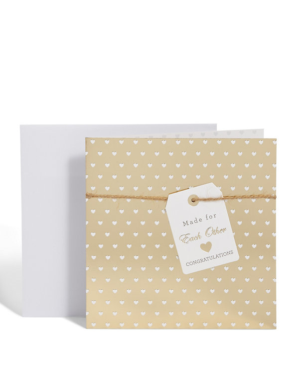 Gold Foil & White Hearts Wedding Card Image 1 of 2