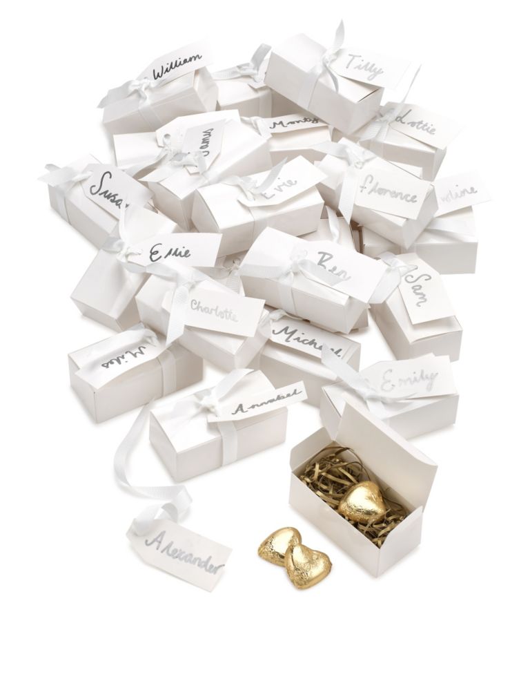 Gold Milk Chocolate Heart Wedding Favours in a White Box with White Ribbon - Pack of 25 6 of 6