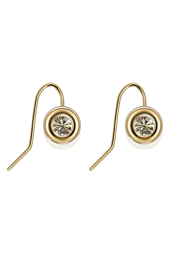 Gold Plated Button Bezel Drop Earrings Image 1 of 1