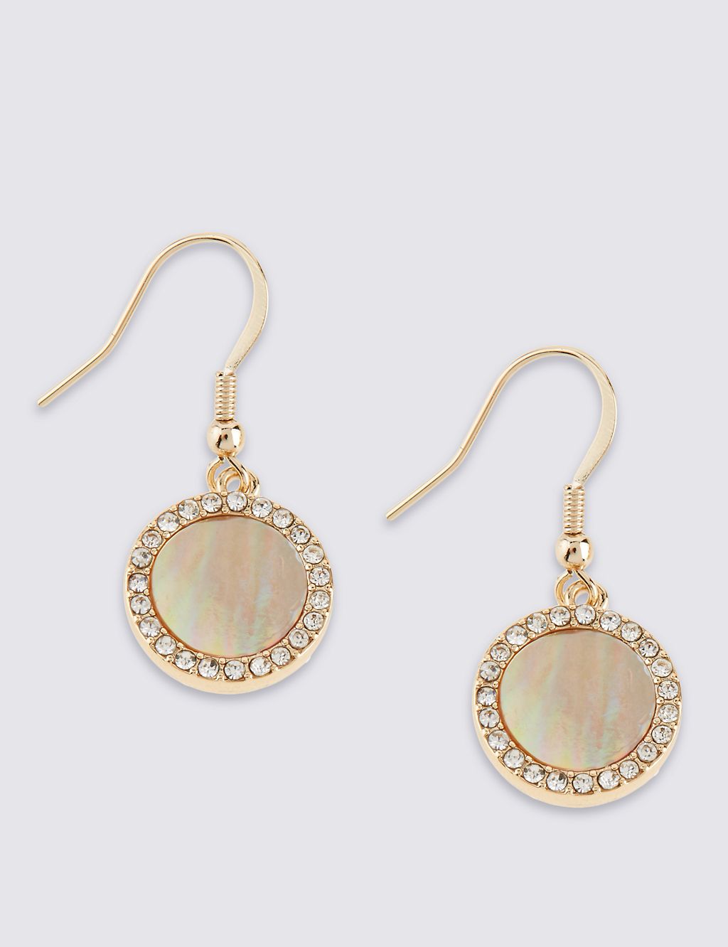 Gold Plated Circle Shell Drop Earrings 1 of 2