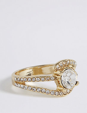 Gold Plated Diamanté Curved Pave Ring Image 2 of 3