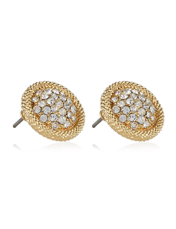 Gold Plated Diamanté Pavé Snowball Stud Earrings Image 1 of 1
