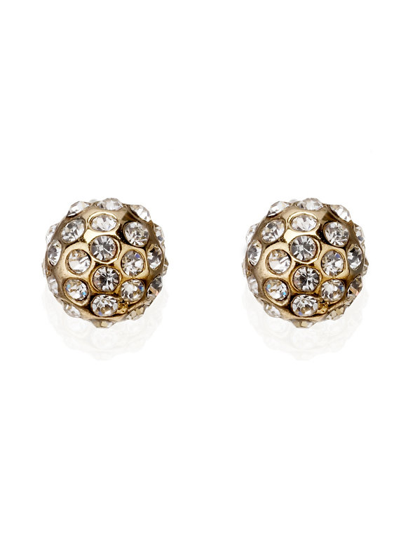 Gold Plated Diamanté Snowball Stud Earrings Image 1 of 1