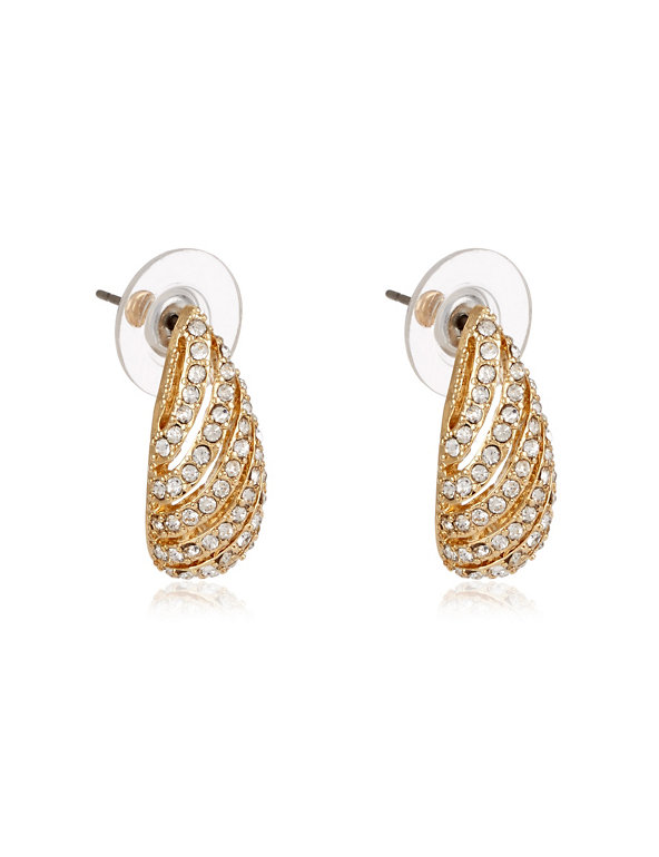 Gold Plated Diamanté Teardrop Stud Earrings Image 1 of 2