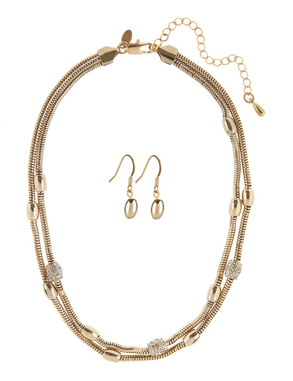 Gold Plated Double Row Pavé Necklace & Earinngs Set Image 1 of 1