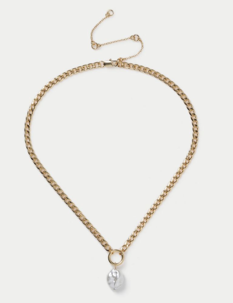 Gold Plated Fresh Water Pearl Chain Necklace 1 of 3