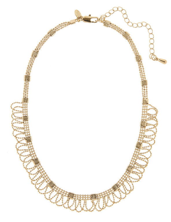 Gold Plated Lace Ball Chain Collar Necklace Image 1 of 2