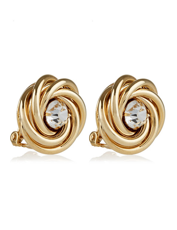 Gold Plated Swirl Crystal Clip Earrings Image 1 of 2
