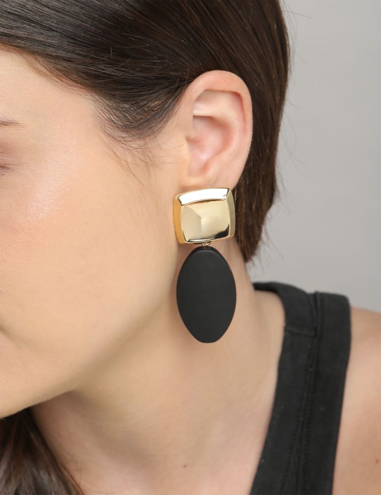 Gold Tone And Black Powder Coat Oversized Drop Earring 3 of 3