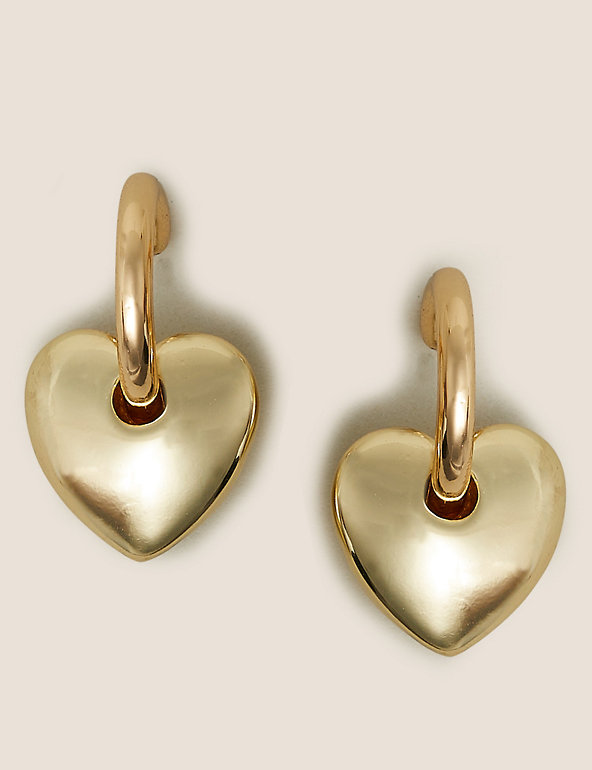 Gold Tone Chunky Heart Hoop Earrings Image 1 of 1